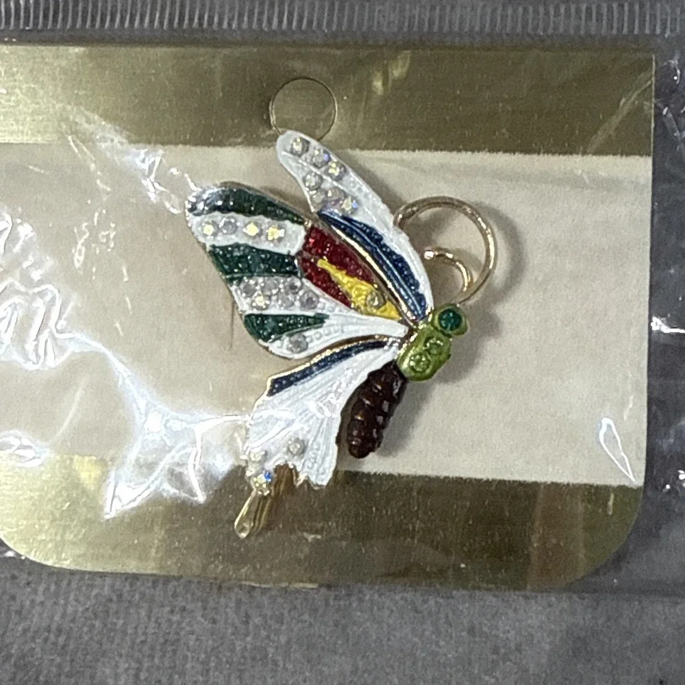 Rainbow Butterfly Brooch Gold Tone